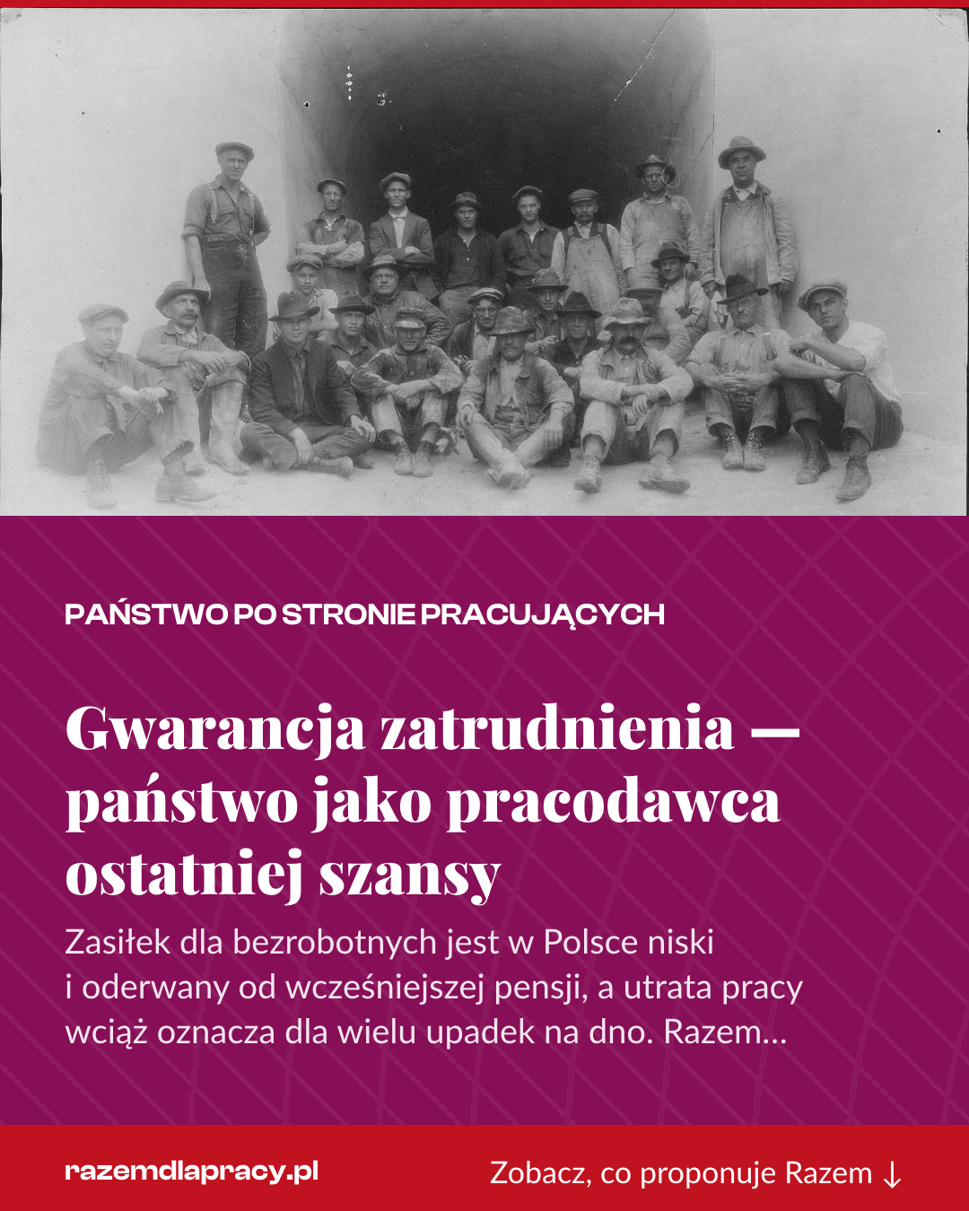 Grafika pionowa do udostępnienia: Gwarancja zatrudnienia — państwo jako pracodawca ostatniej szansy