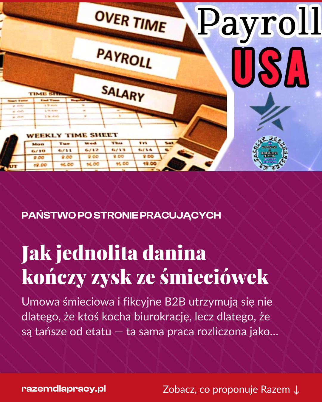 Grafika pionowa do udostępnienia: Jak jednolita danina kończy zysk ze śmieciówek